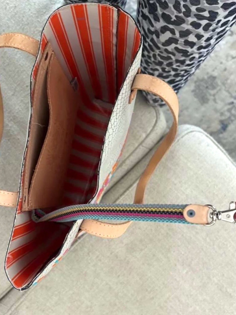 Consuela Songbird Everyday Tote Bag in White & Gray Reptile Print Leather - Picture 3 of 3